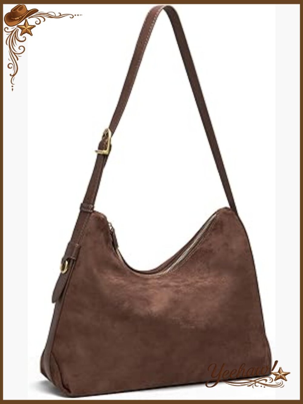 Slouchy Suede Hobo Shoulder Bag with Multiple Pockets - Picture 1 of 7
